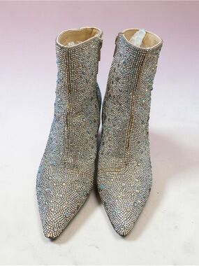 Betsey Johnson Silver Crystal Pointed-Toe Ankle Booties